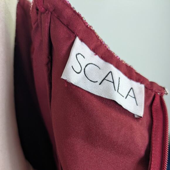 Scala Beaded Prom Dress Maxi Gown S Red Pink Silk Y2K Fairy Y2K Modest Gatsby - Picture 13 of 16